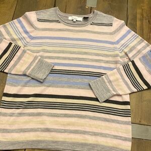 Ella J Merino gray pastel wool striped sweater size 14 fall wardrobe staple